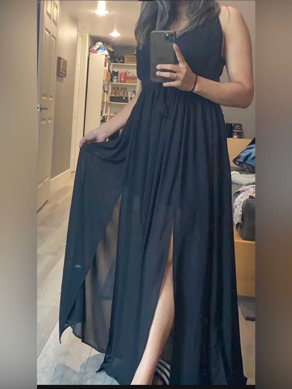 Black Maxi Dress with Front Slit